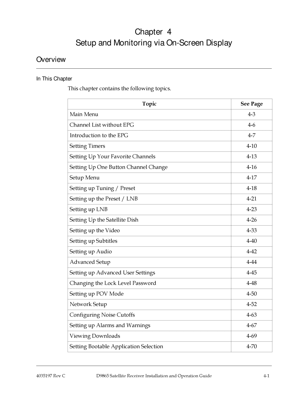 Cisco Systems 4028650000000 installation and operation guide Chapter Setup and Monitoring via On-Screen Display, Topic See 