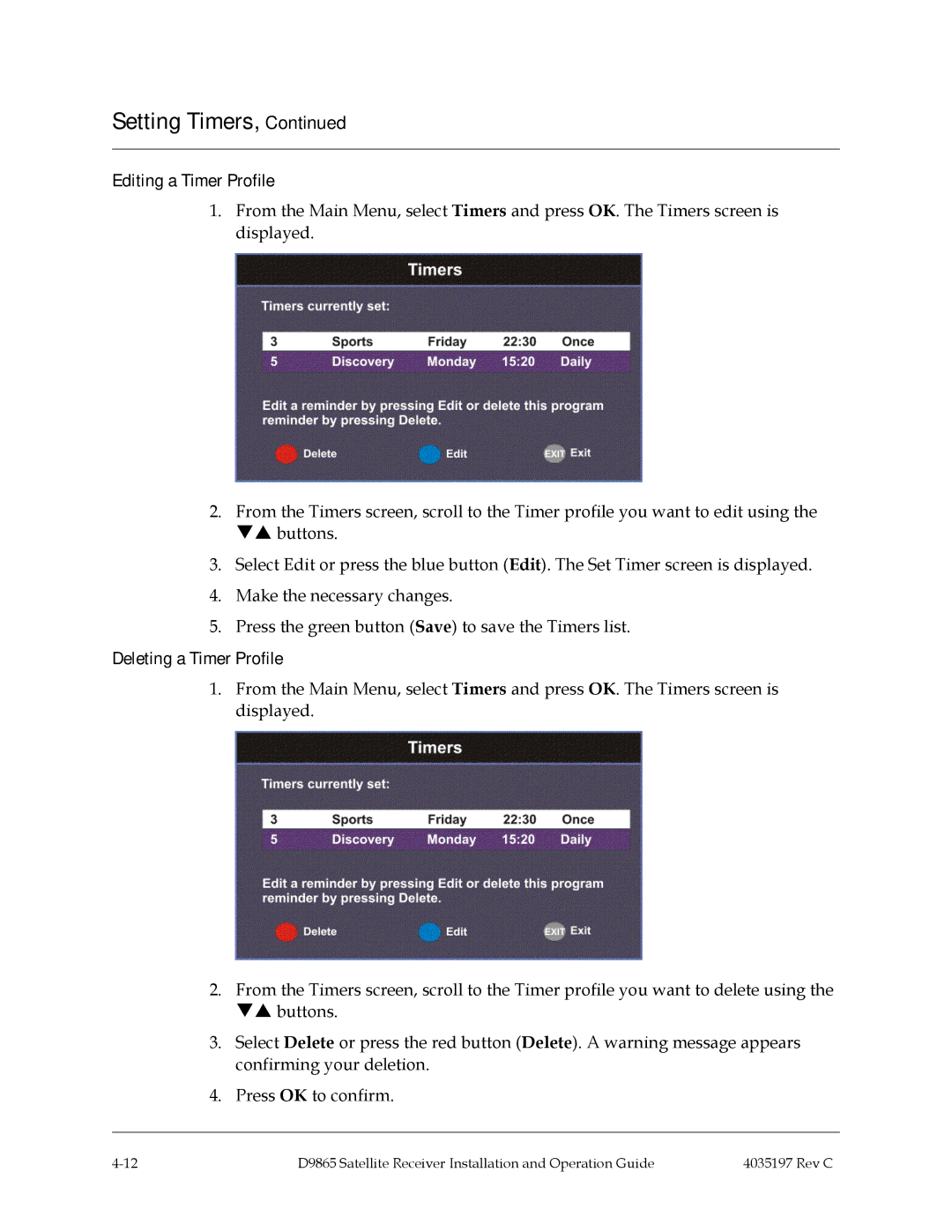 Cisco Systems 4028650000000 installation and operation guide Editing a Timer Profile, Deleting a Timer Profile 