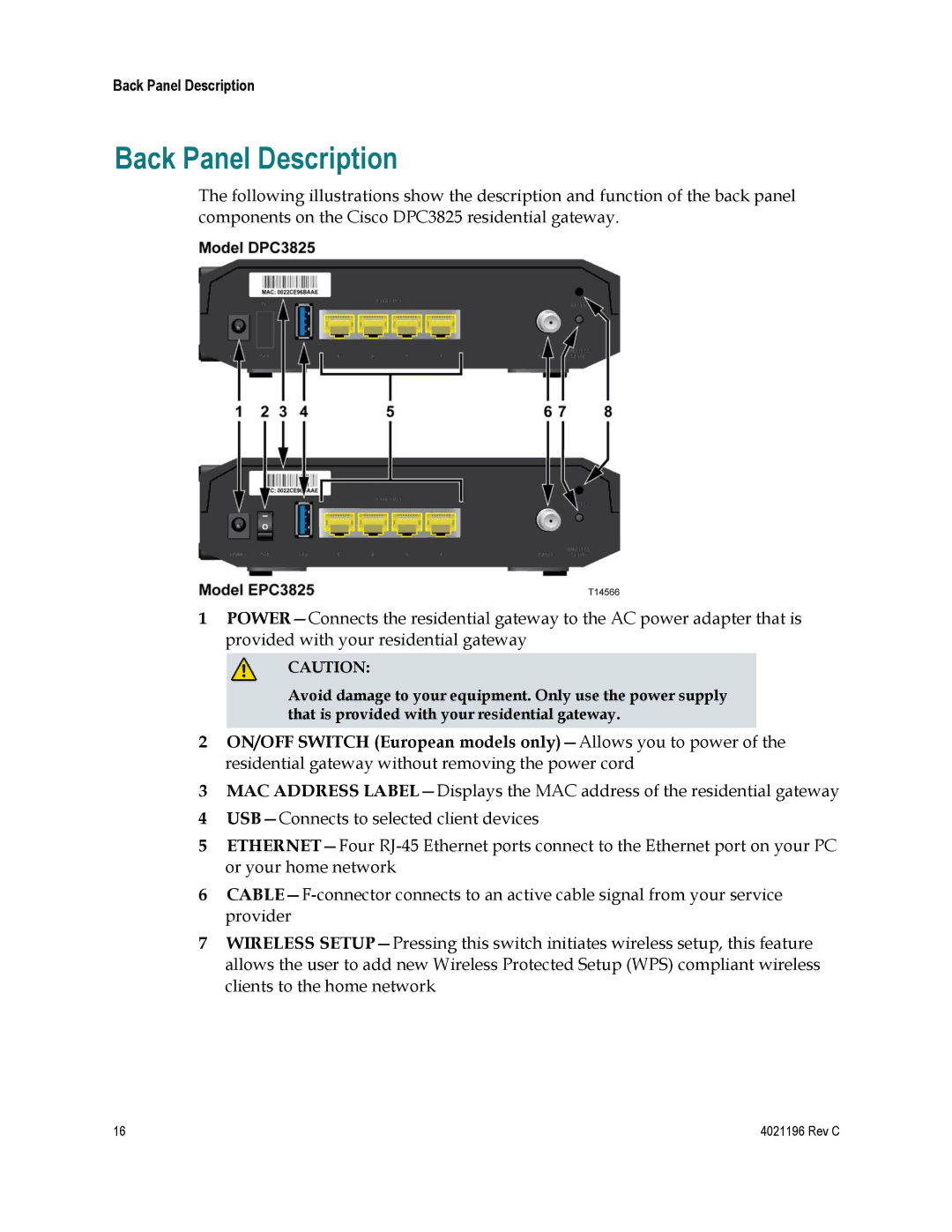 Cisco Systems 4034441 important safety instructions Back Panel Description 