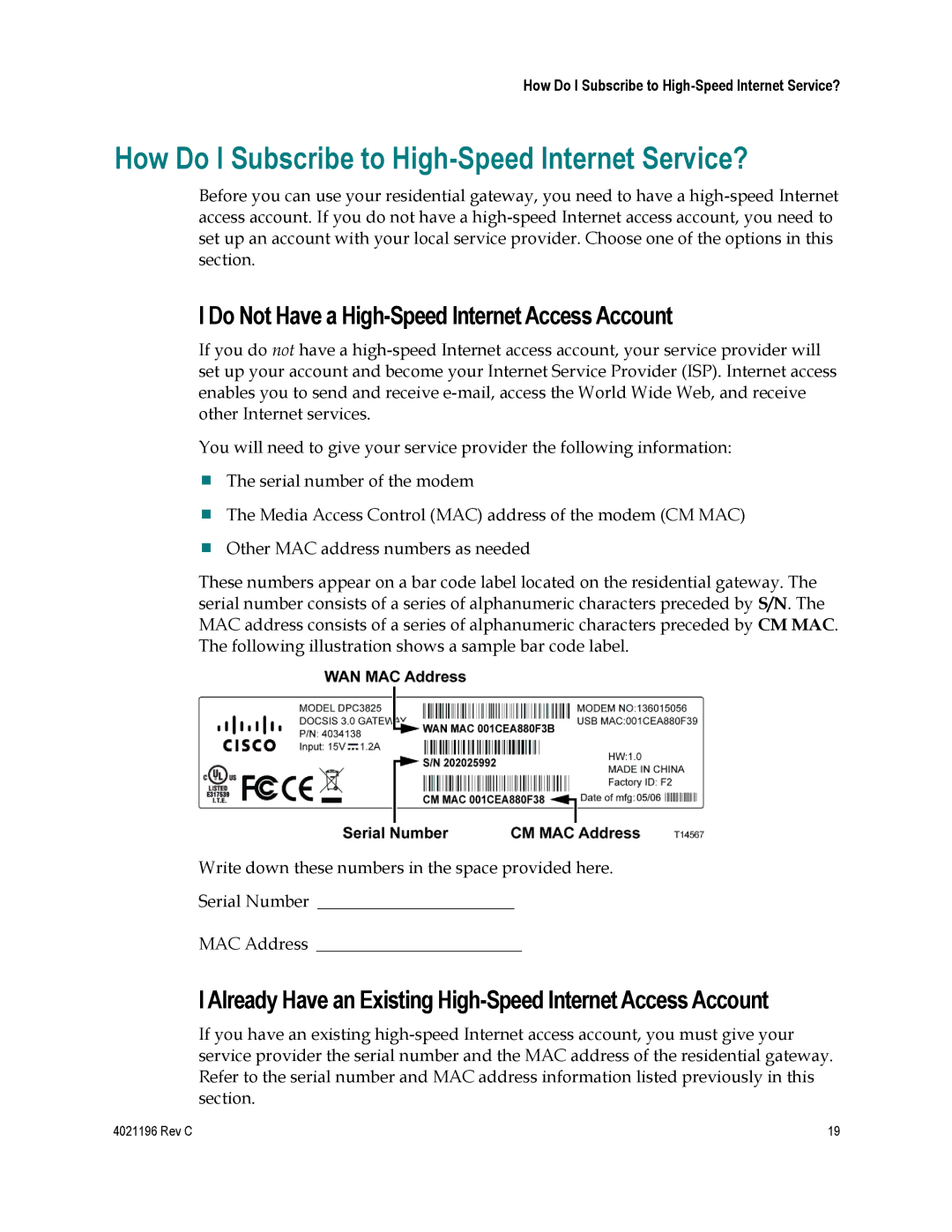 Cisco Systems 4034441 How Do I Subscribe to High-Speed Internet Service?, Do Not Have a High-Speed Internet Access Account 