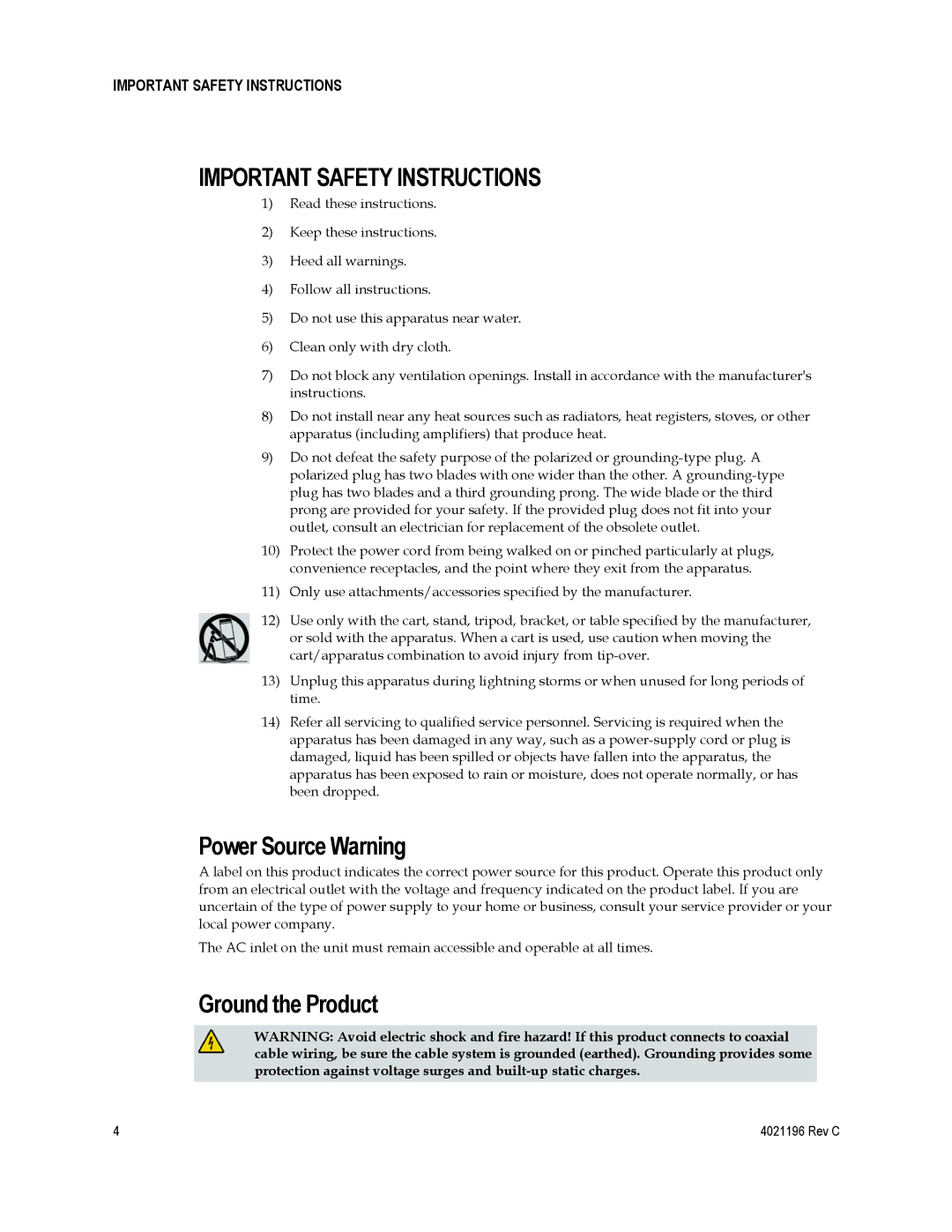 Cisco Systems 4034441 important safety instructions Power Source Warning, Ground the Product 