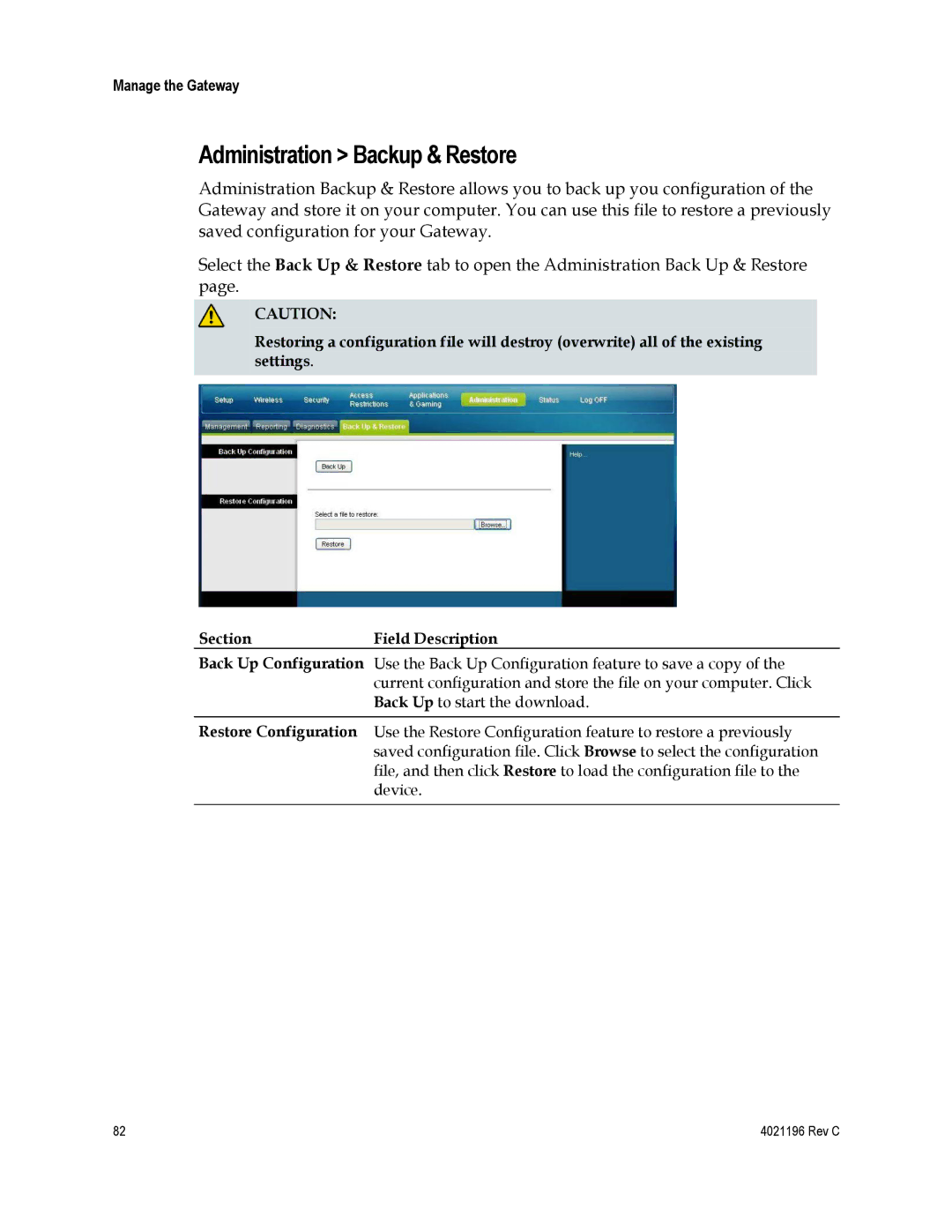 Cisco Systems 4034441 important safety instructions Administration Backup & Restore 