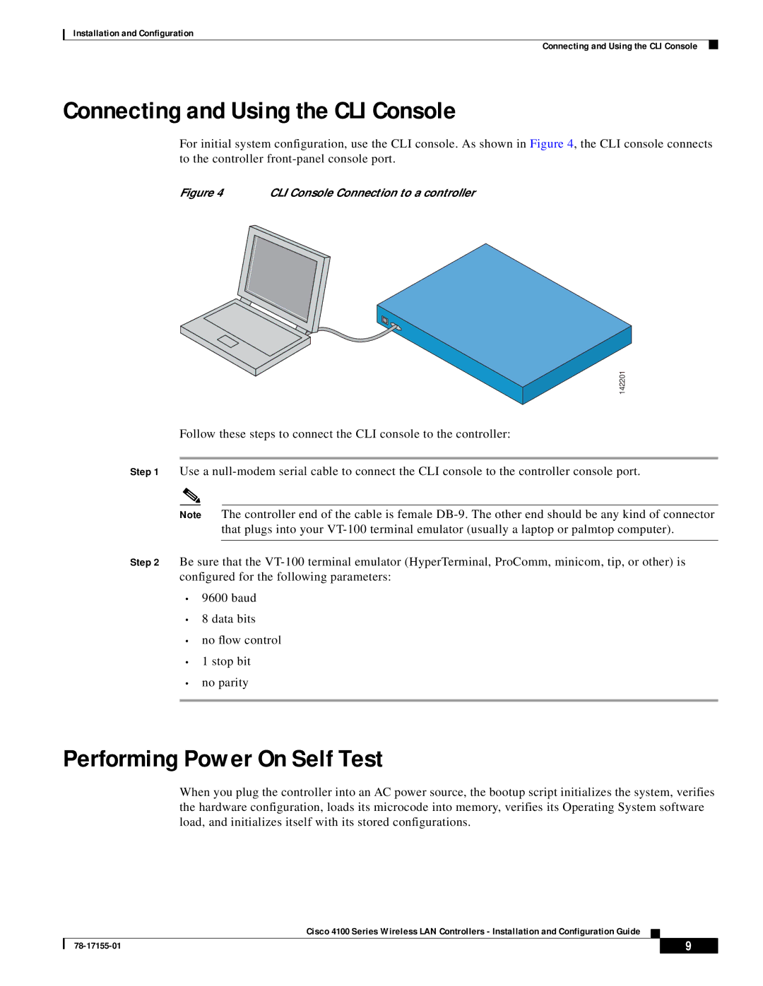 Cisco Systems 4100 manual Connecting and Using the CLI Console, Performing Power On Self Test 