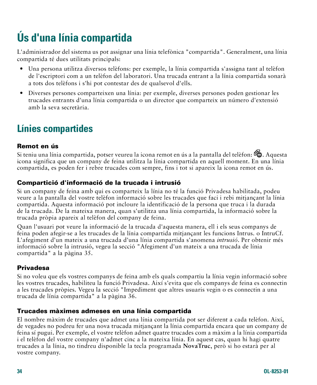 Cisco Systems 4.1(3) manual Ús duna línia compartida, Línies compartides 