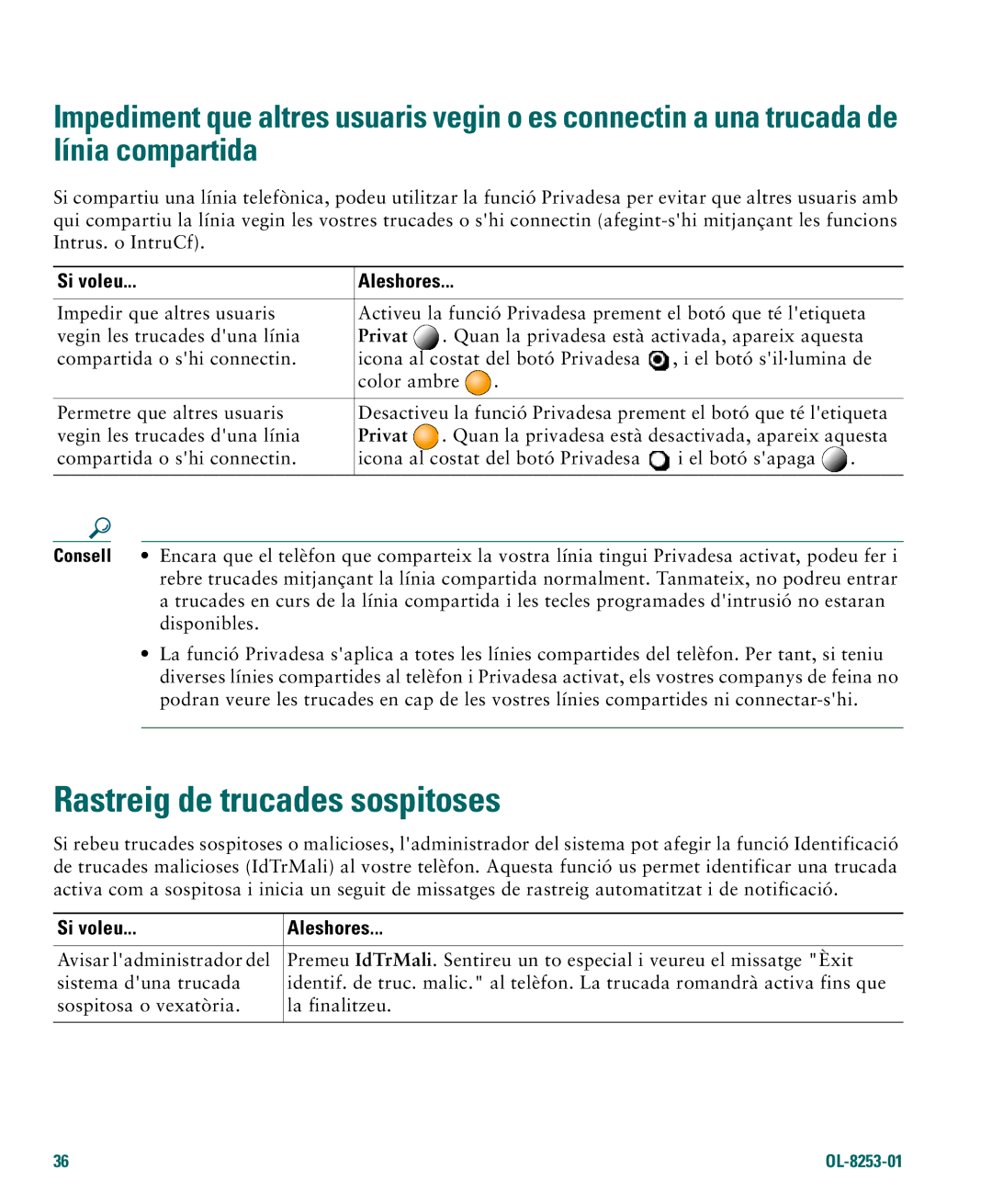 Cisco Systems 4.1(3) manual Rastreig de trucades sospitoses, Privat 