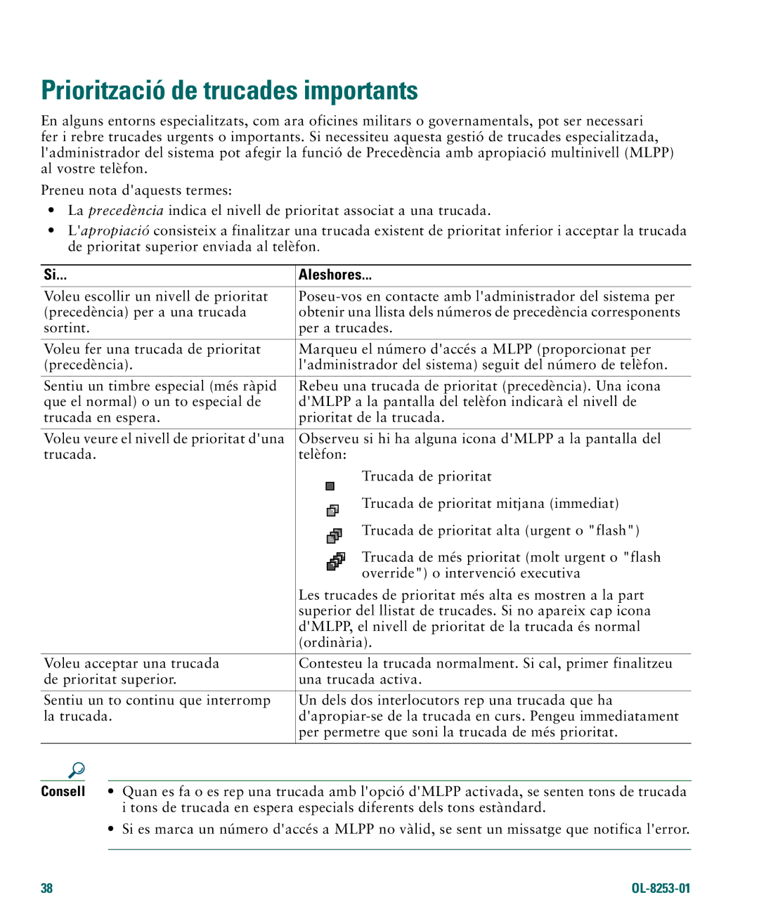 Cisco Systems 4.1(3) manual Priorització de trucades importants 