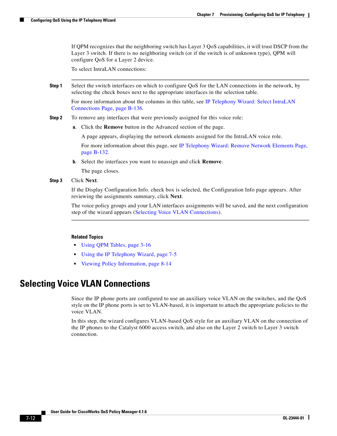 Cisco Systems 416 manual Selecting Voice Vlan Connections 