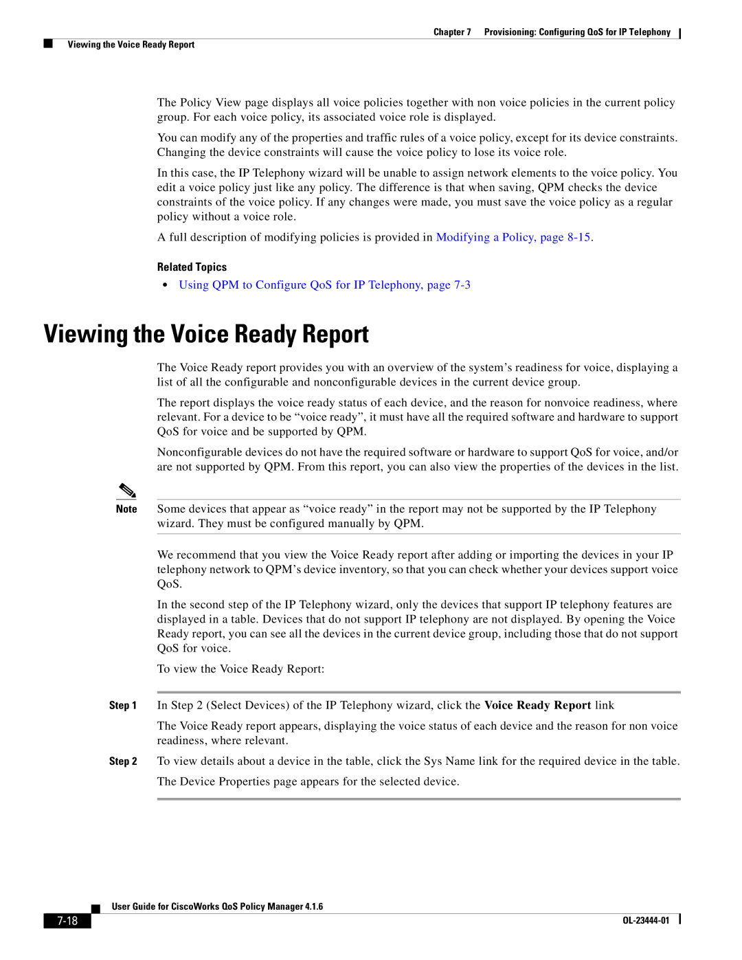 Cisco Systems 416 manual Viewing the Voice Ready Report 