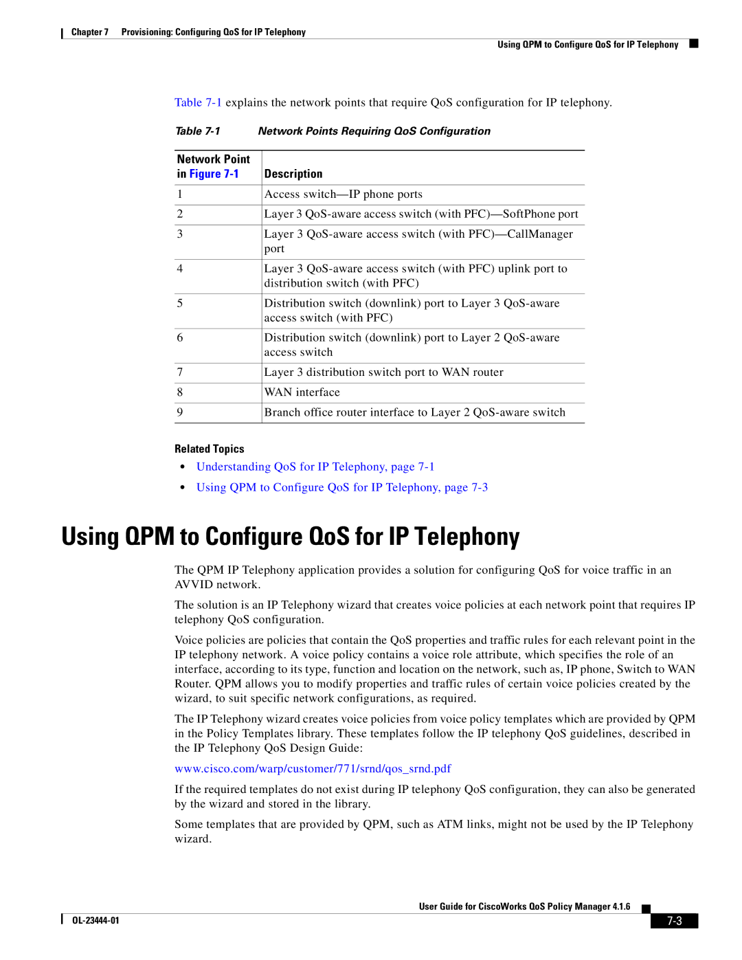 Cisco Systems 416 manual Using QPM to Configure QoS for IP Telephony, Description 