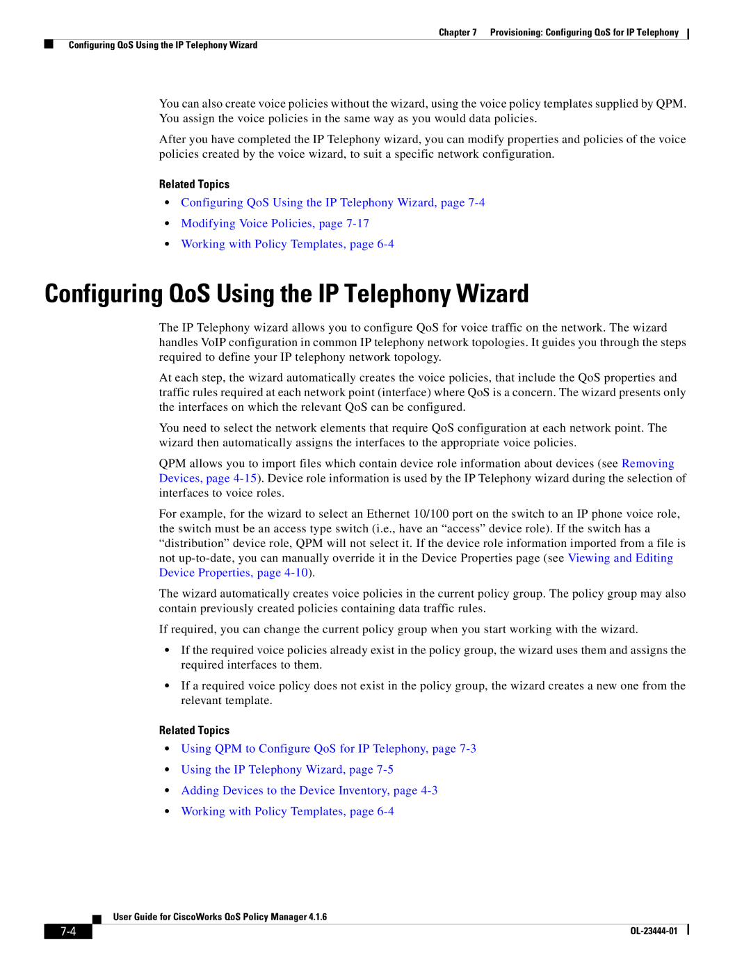 Cisco Systems 416 manual Configuring QoS Using the IP Telephony Wizard 