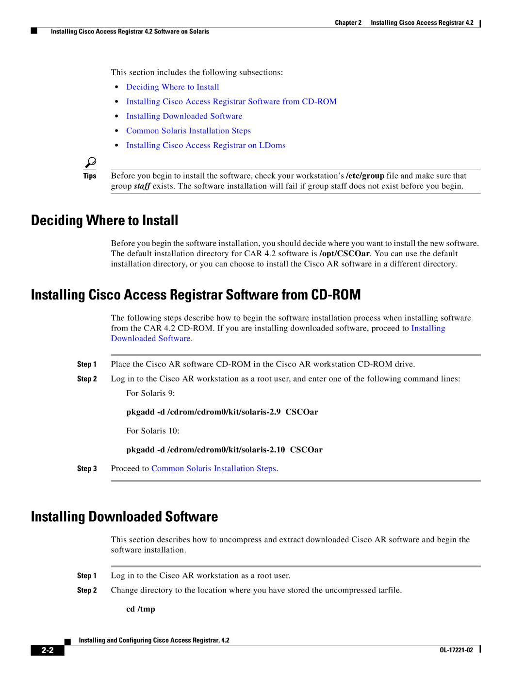 Cisco Systems 4.2 manual Deciding Where to Install, Installing Cisco Access Registrar Software from CD-ROM 