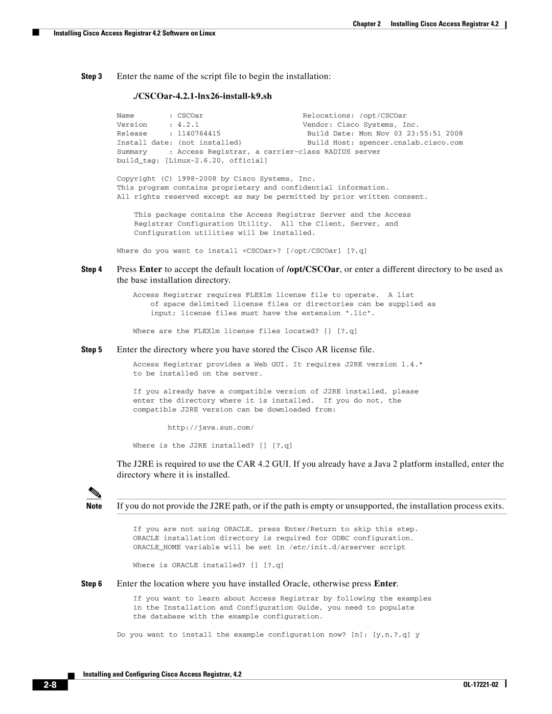 Cisco Systems manual Enter the name of the script file to begin the installation, CSCOar-4.2.1-lnx26-install-k9.sh 