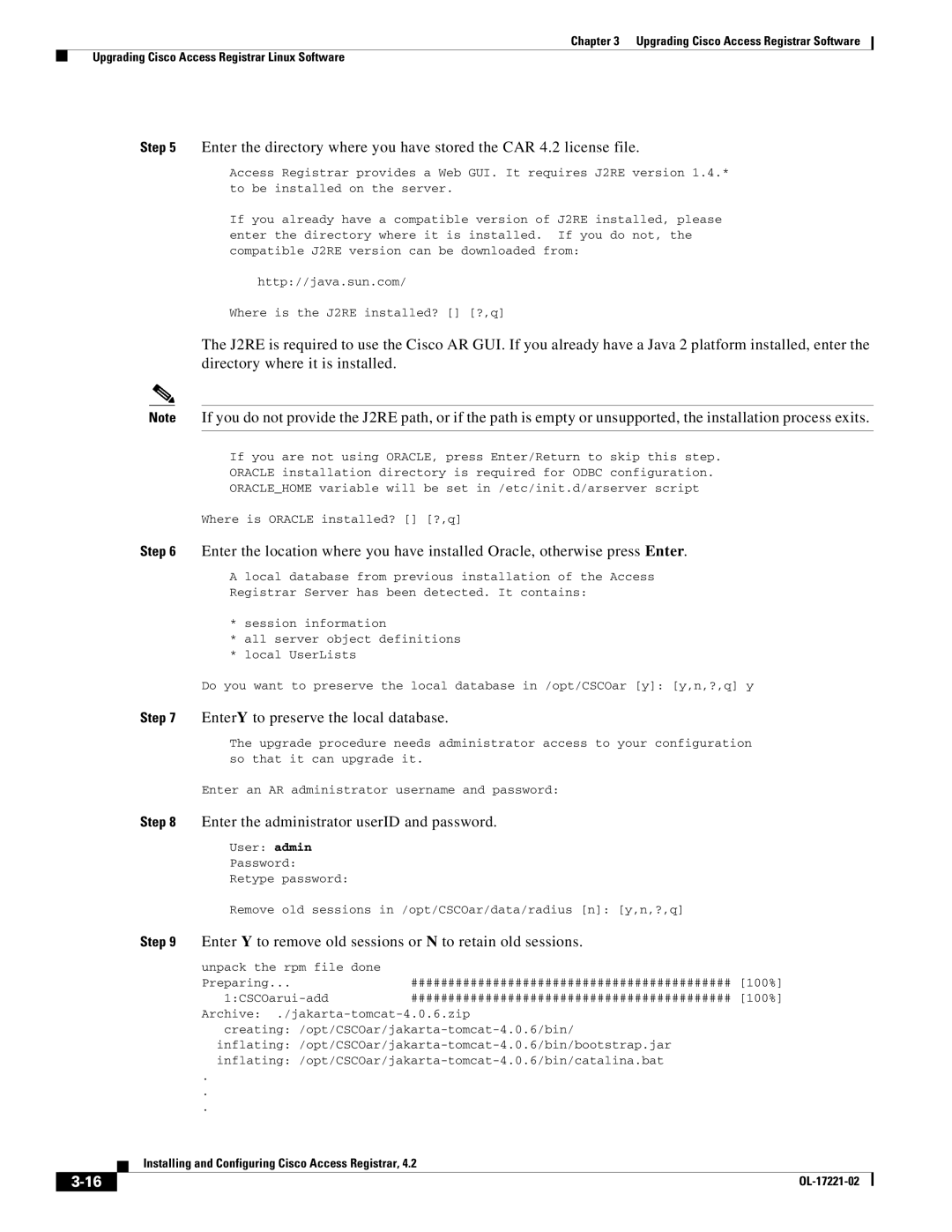 Cisco Systems 4.2 manual Enter Y to preserve the local database, Enter Y to remove old sessions or N to retain old sessions 