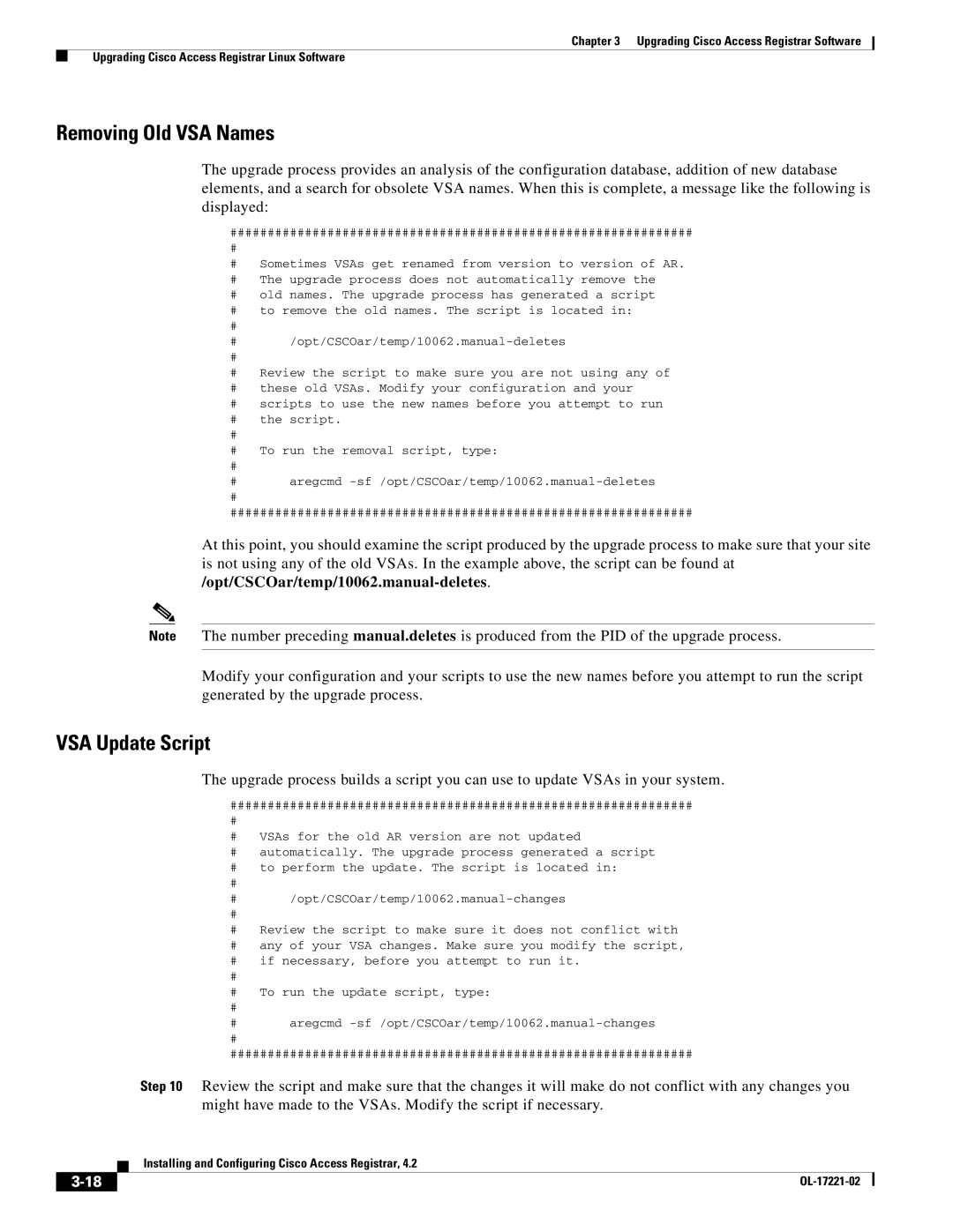 Cisco Systems 4.2 manual Removing Old VSA Names 