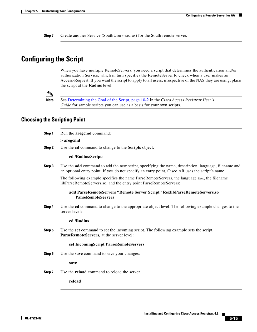 Cisco Systems 4.2 manual Use the cd command to change to the Scripts object, Set IncomingScript ParseRemoteServers 