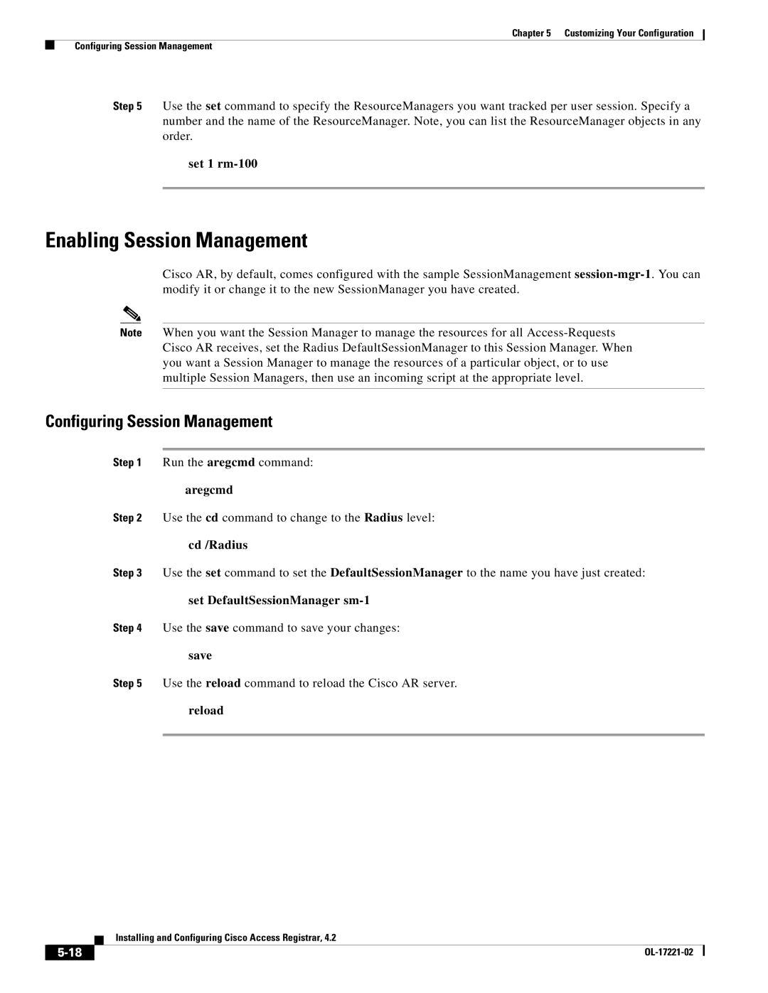 Cisco Systems 4.2 manual Enabling Session Management, Configuring Session Management, Set 1 rm-100 