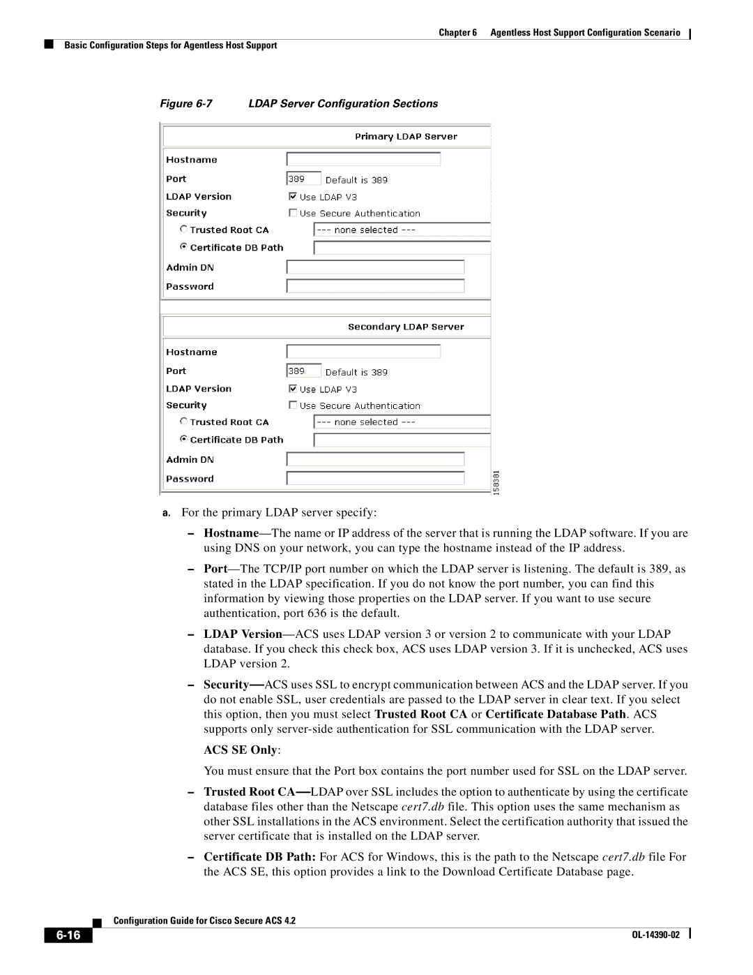 Cisco Systems 4.2 manual ACS SE Only, Ldap Server Configuration Sections 