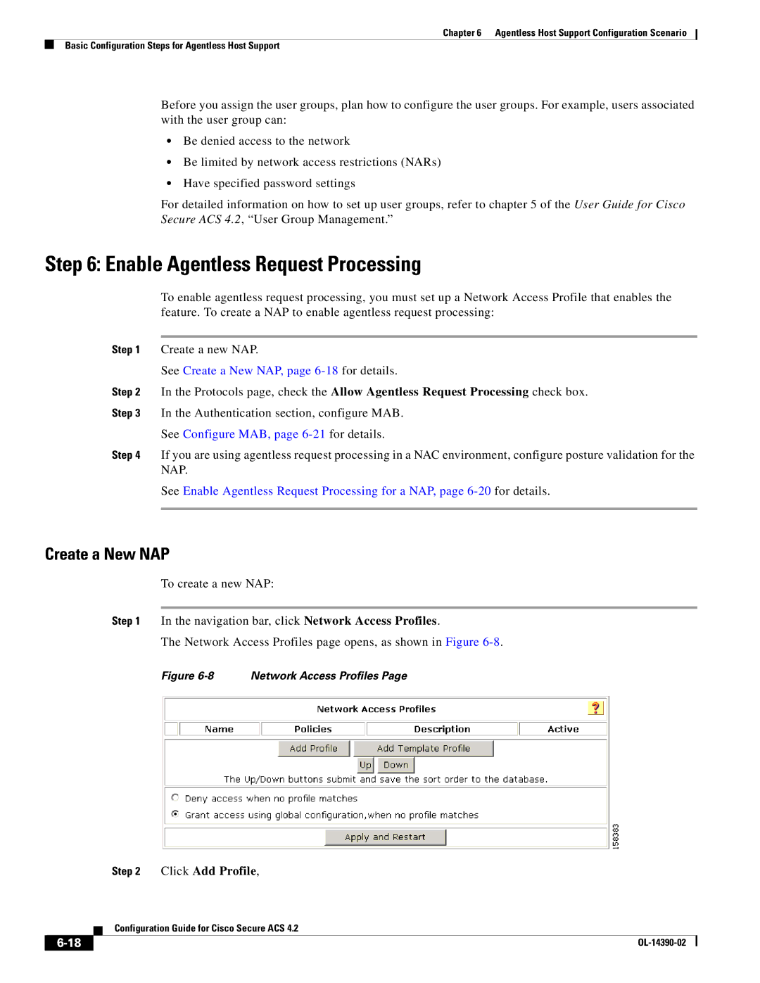 Cisco Systems 4.2 manual Enable Agentless Request Processing, Create a New NAP, Click Add Profile 