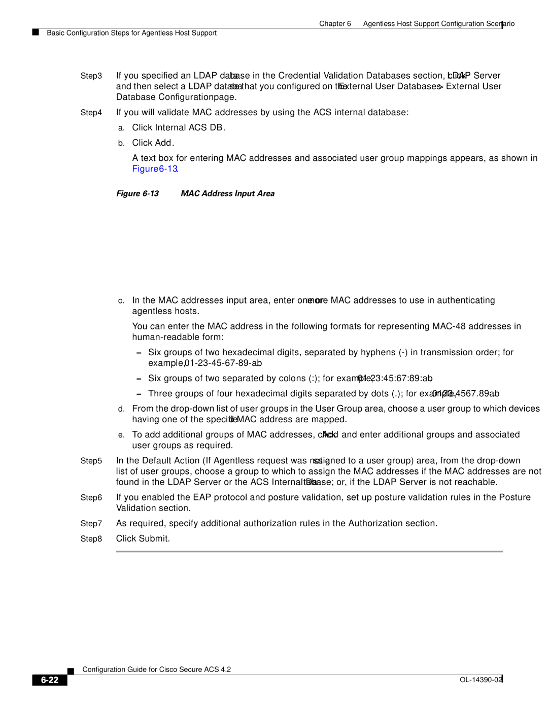 Cisco Systems 4.2 manual Click Internal ACS DB, MAC Address Input Area 