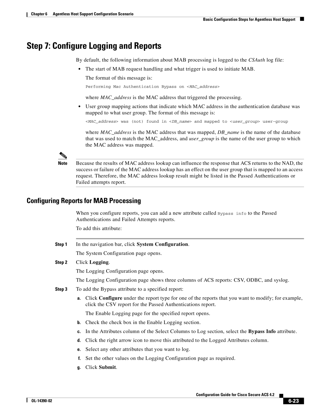 Cisco Systems 4.2 manual Configure Logging and Reports, Configuring Reports for MAB Processing 