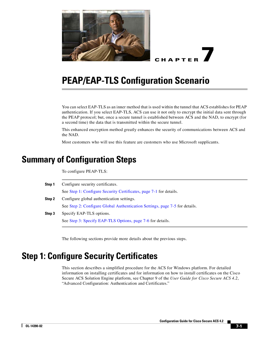 Cisco Systems 4.2 manual Configure Security Certificates, To configure PEAP-TLS Configure security certificates 