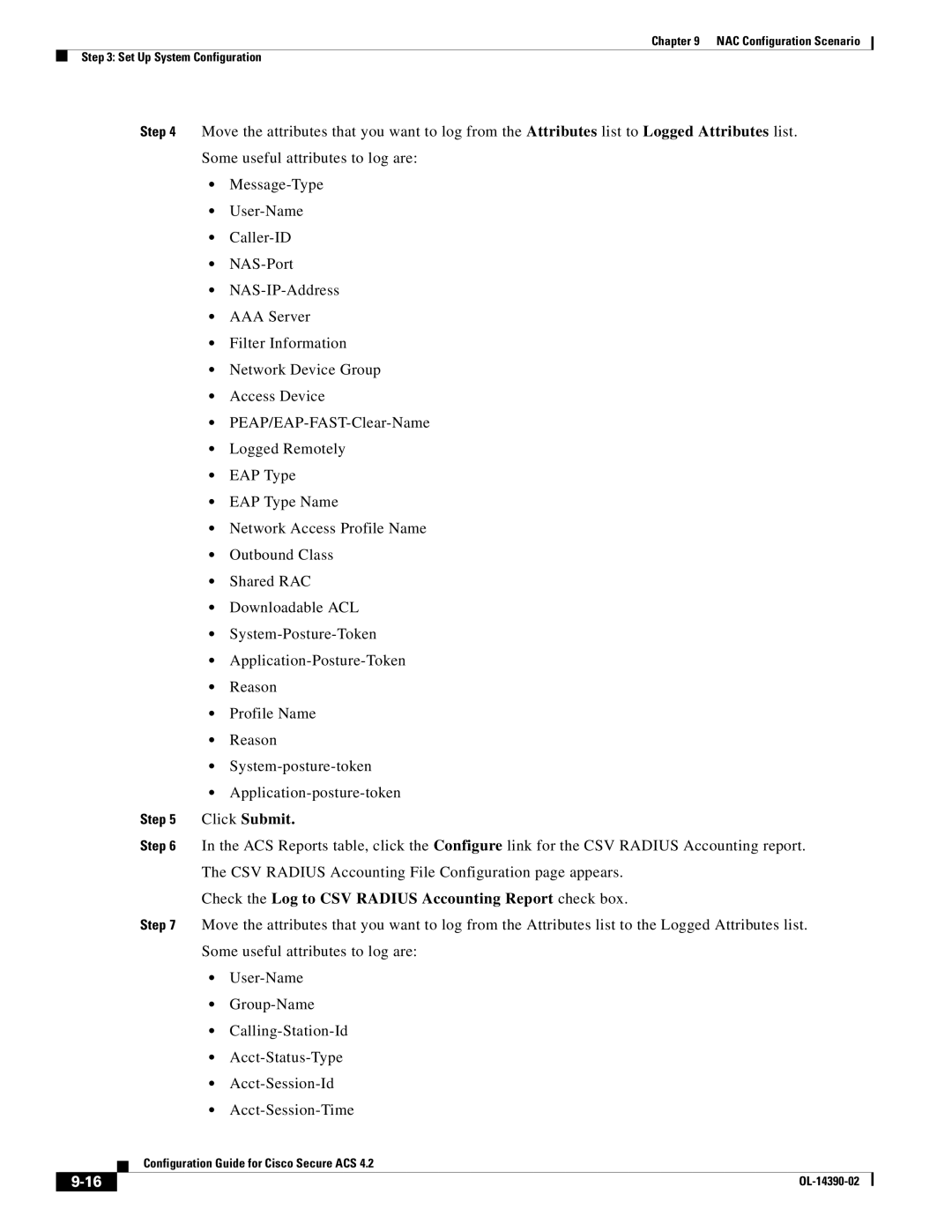 Cisco Systems 4.2 manual Check the Log to CSV Radius Accounting Report check box 