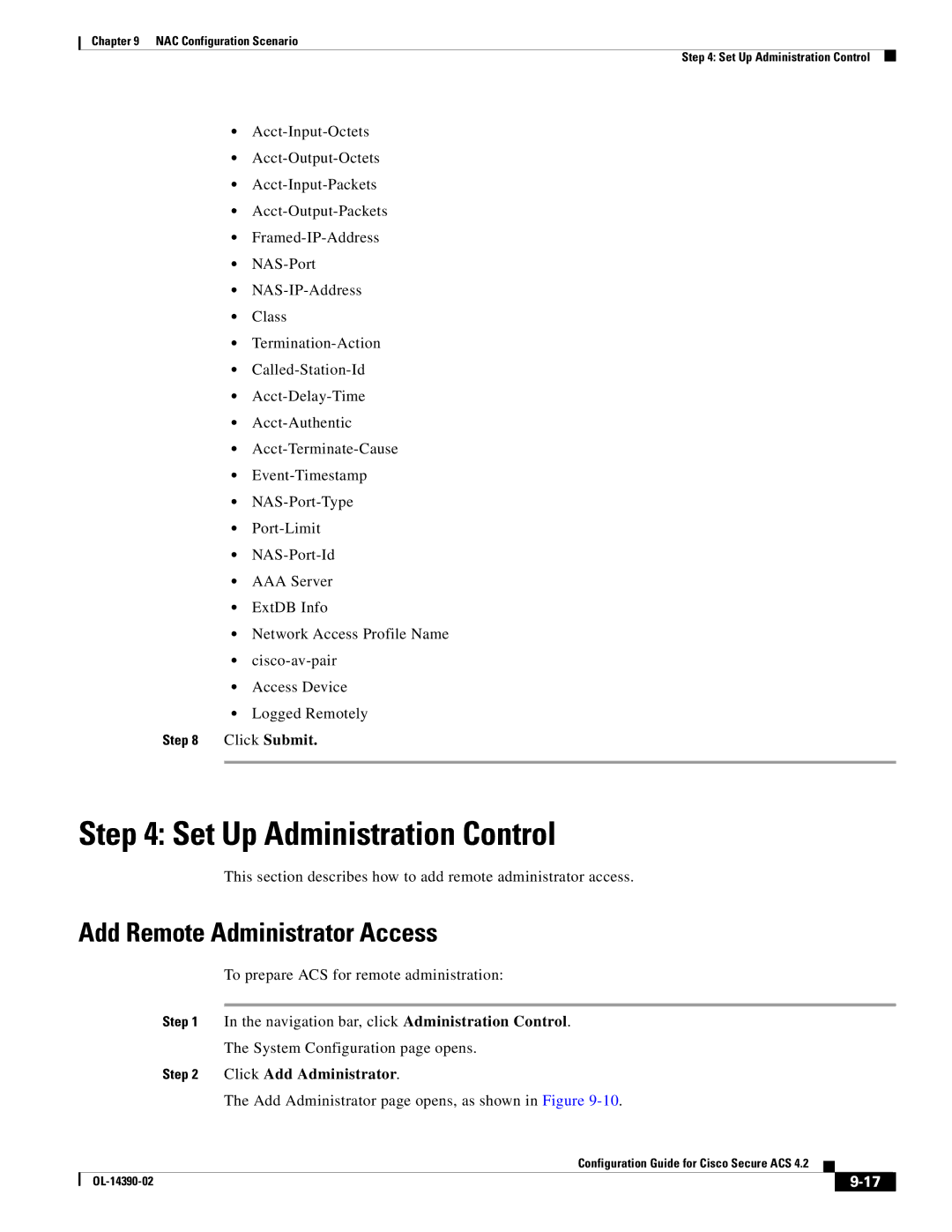 Cisco Systems 4.2 manual Set Up Administration Control, Add Remote Administrator Access, Click Add Administrator 