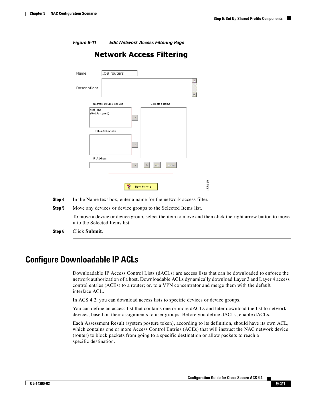 Cisco Systems 4.2 manual Configure Downloadable IP ACLs, Edit Network Access Filtering 