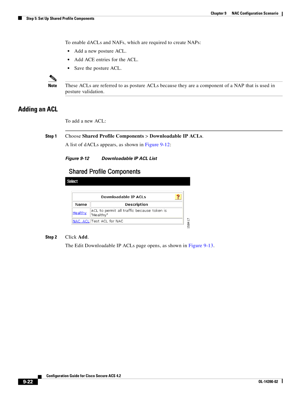 Cisco Systems 4.2 manual Adding an ACL, To add a new ACL, Choose Shared Profile Components Downloadable IP ACLs 