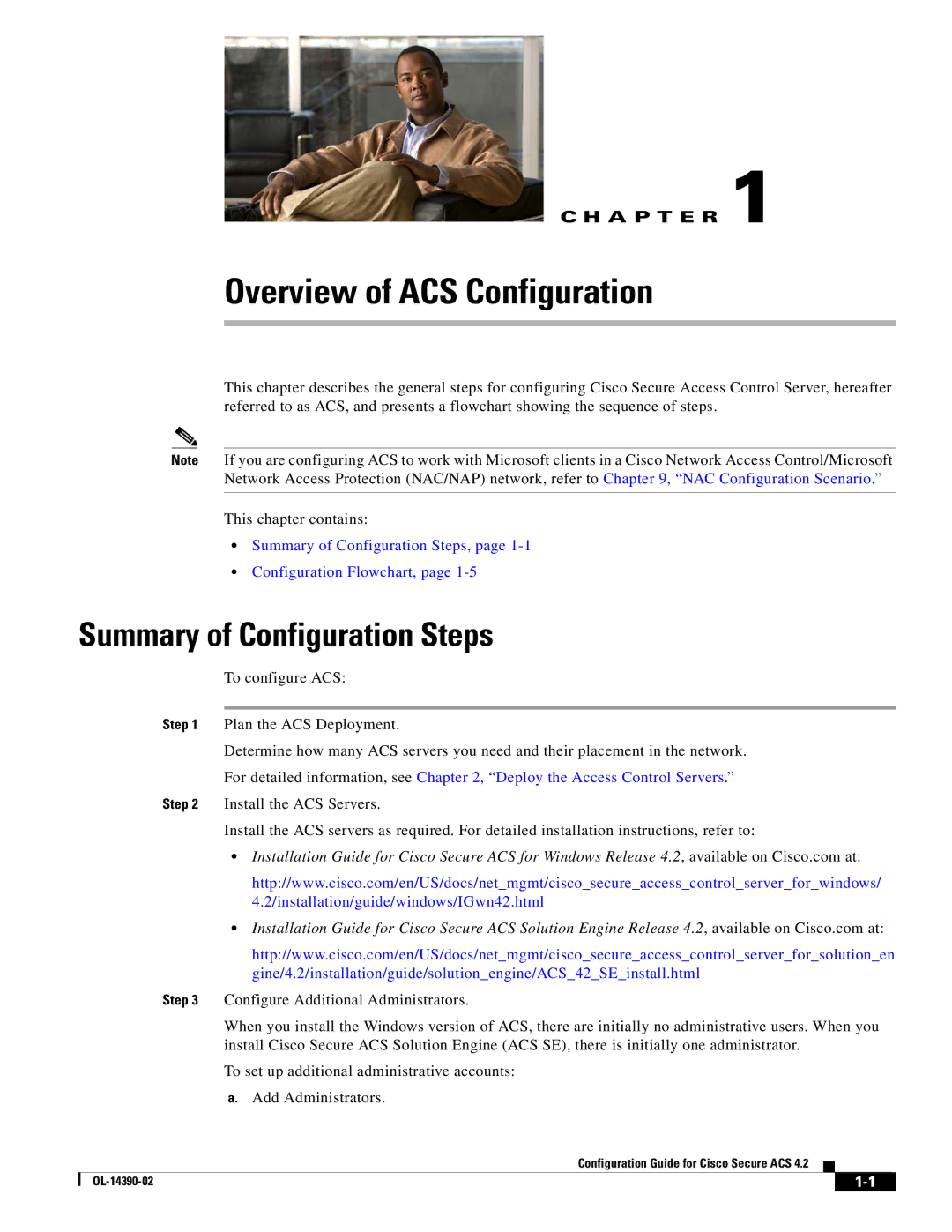 Cisco Systems 4.2 manual Overview of ACS Configuration, Summary of Configuration Steps 