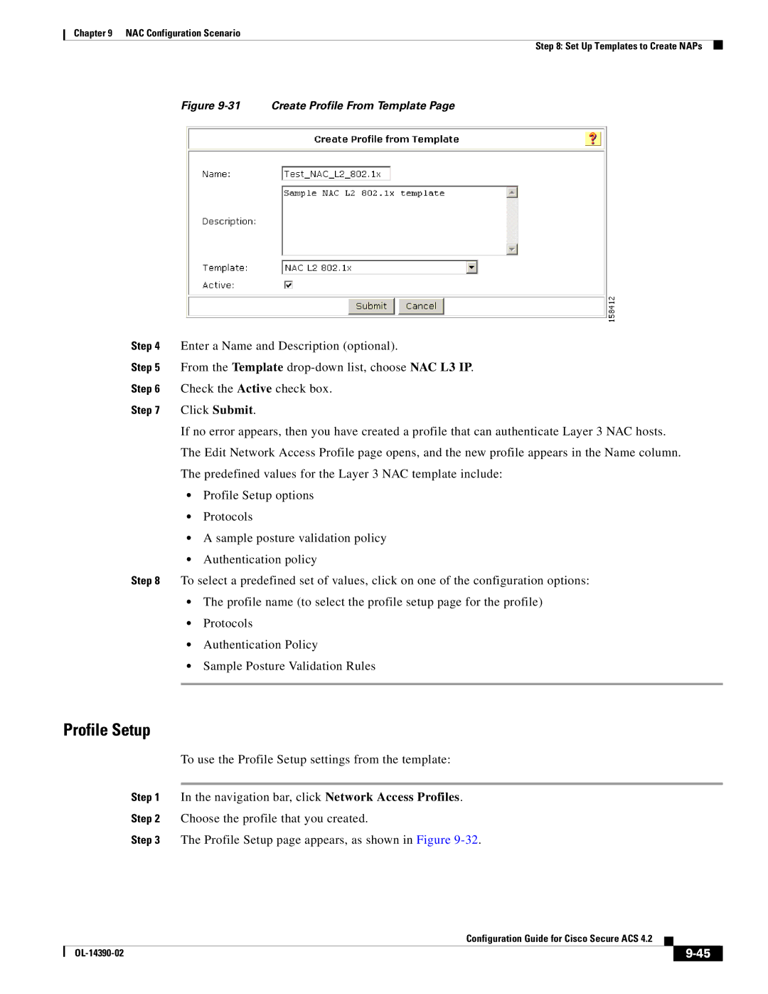 Cisco Systems 4.2 manual Profile Setup, Create Profile From Template 