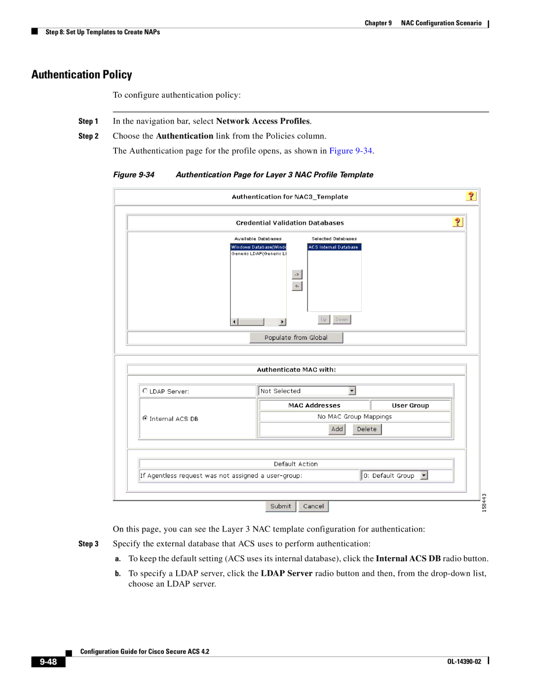 Cisco Systems 4.2 manual Authentication Policy, Authentication Page for Layer 3 NAC Profile Template 