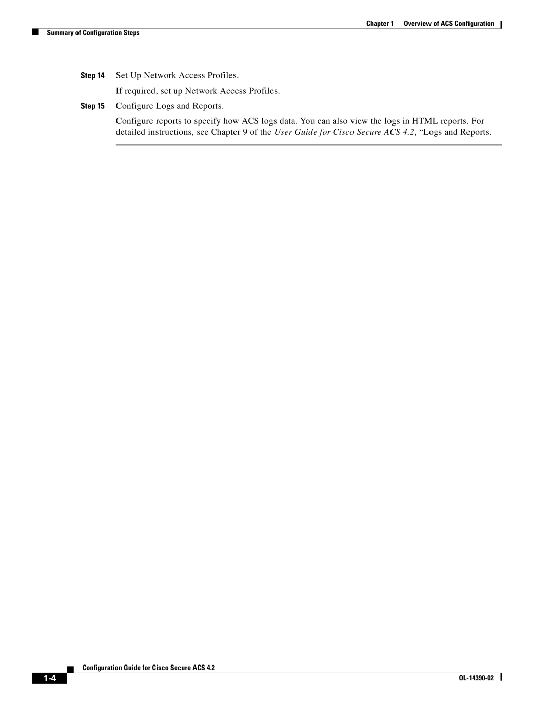 Cisco Systems 4.2 manual Overview of ACS Configuration Summary of Configuration Steps 