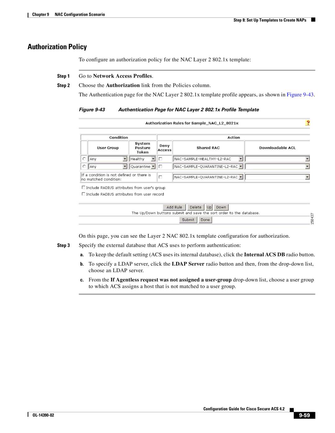 Cisco Systems 4.2 manual Authorization Policy, Go to Network Access Profiles 