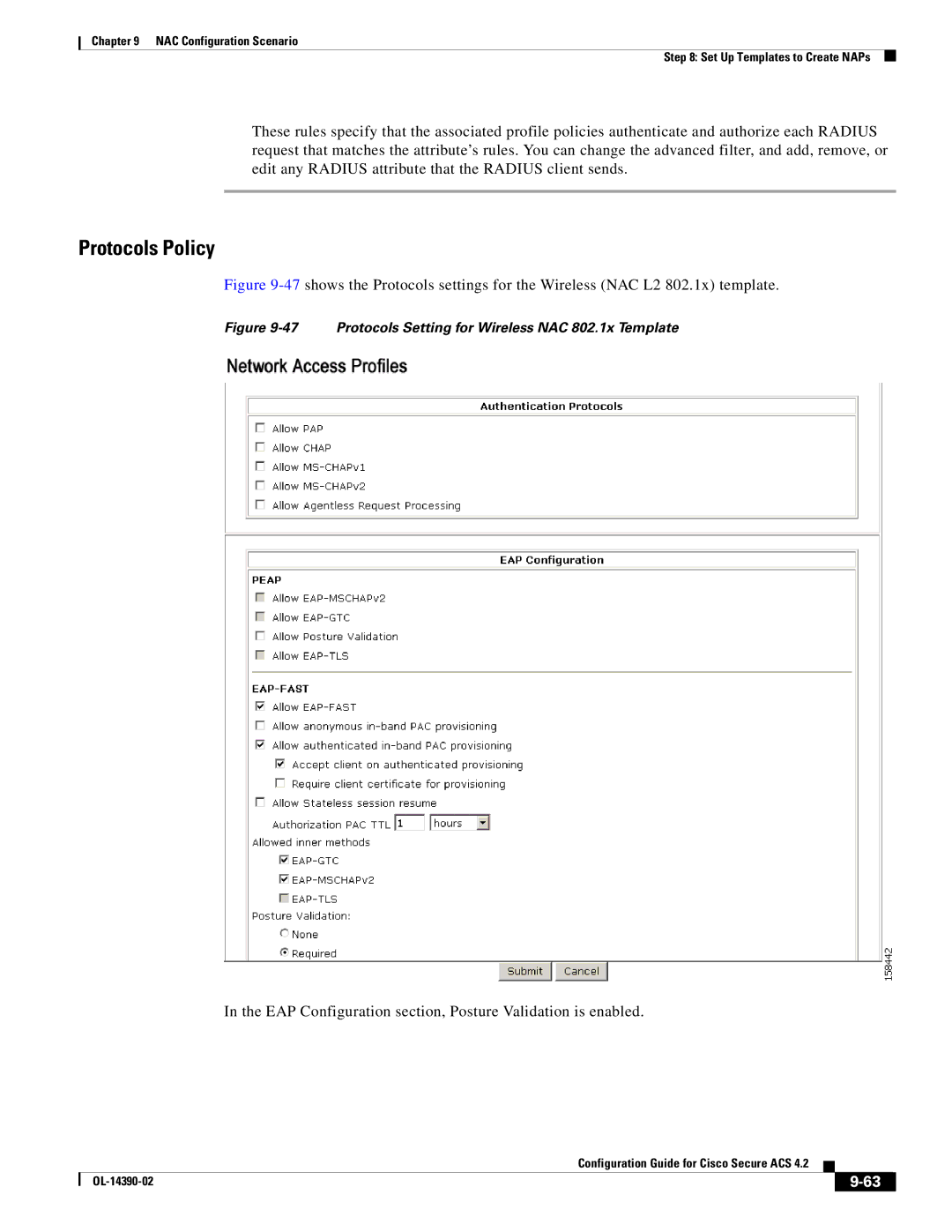 Cisco Systems 4.2 manual Protocols Setting for Wireless NAC 802.1x Template 