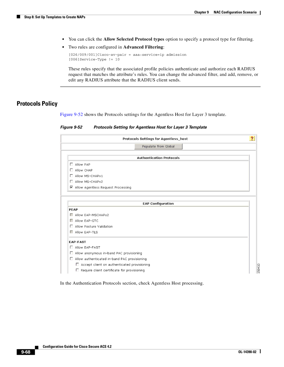 Cisco Systems 4.2 manual Protocols Setting for Agentless Host for Layer 3 Template 