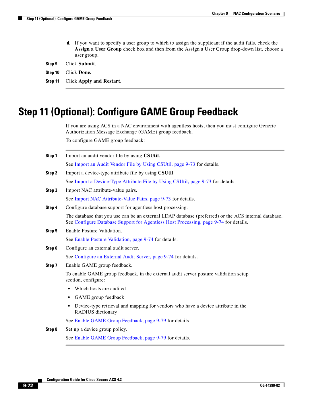 Cisco Systems 4.2 Optional Configure Game Group Feedback, Click Apply and Restart, Configure an external audit server 