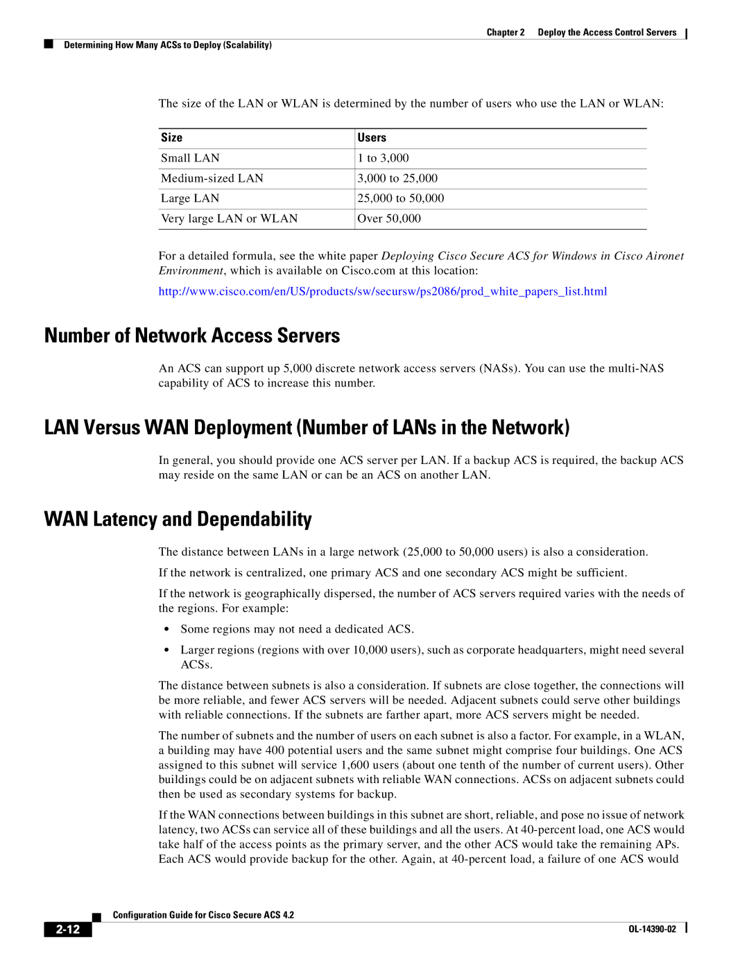 Cisco Systems 4.2 manual Number of Network Access Servers, LAN Versus WAN Deployment Number of LANs in the Network 