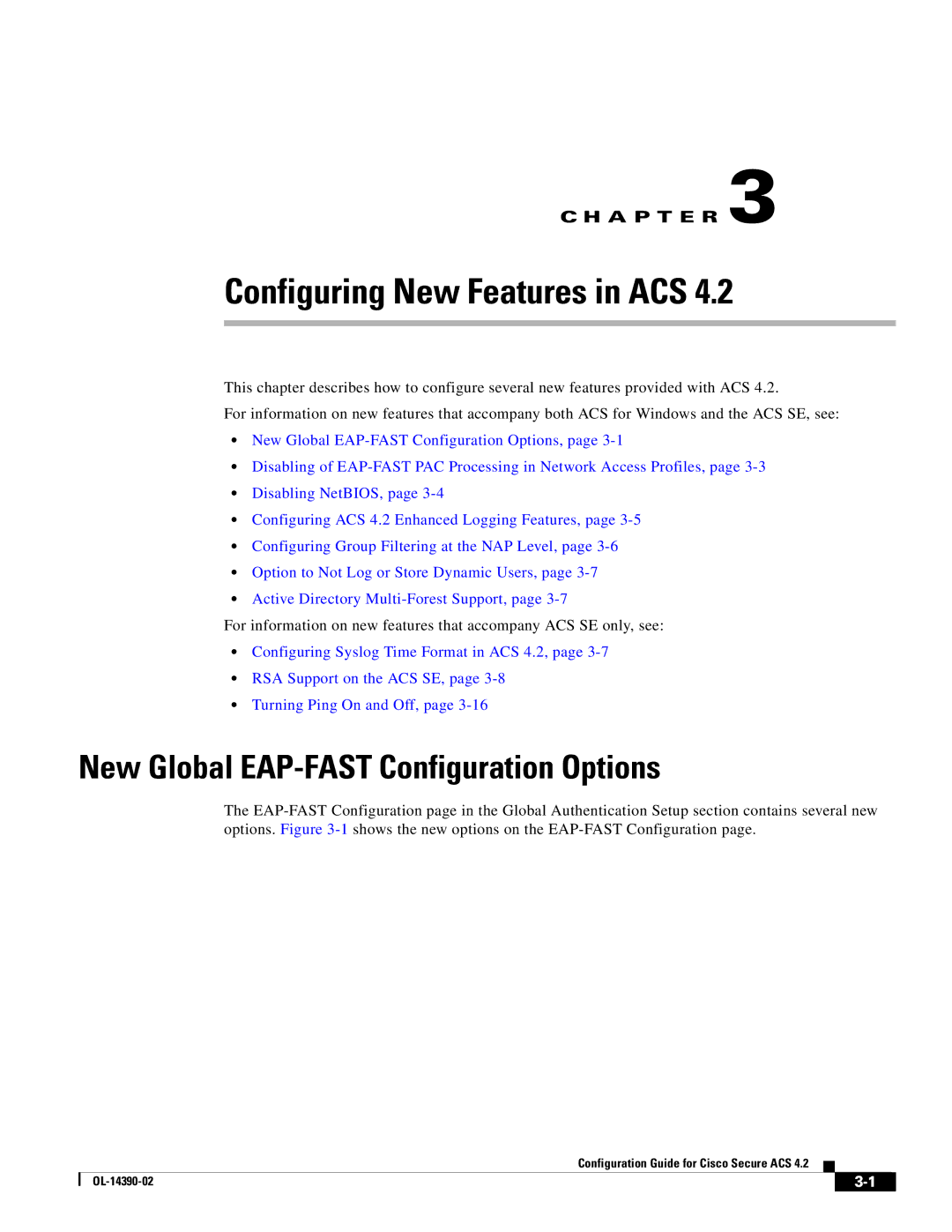 Cisco Systems 4.2 manual Configuring New Features in ACS, New Global EAP-FAST Configuration Options 