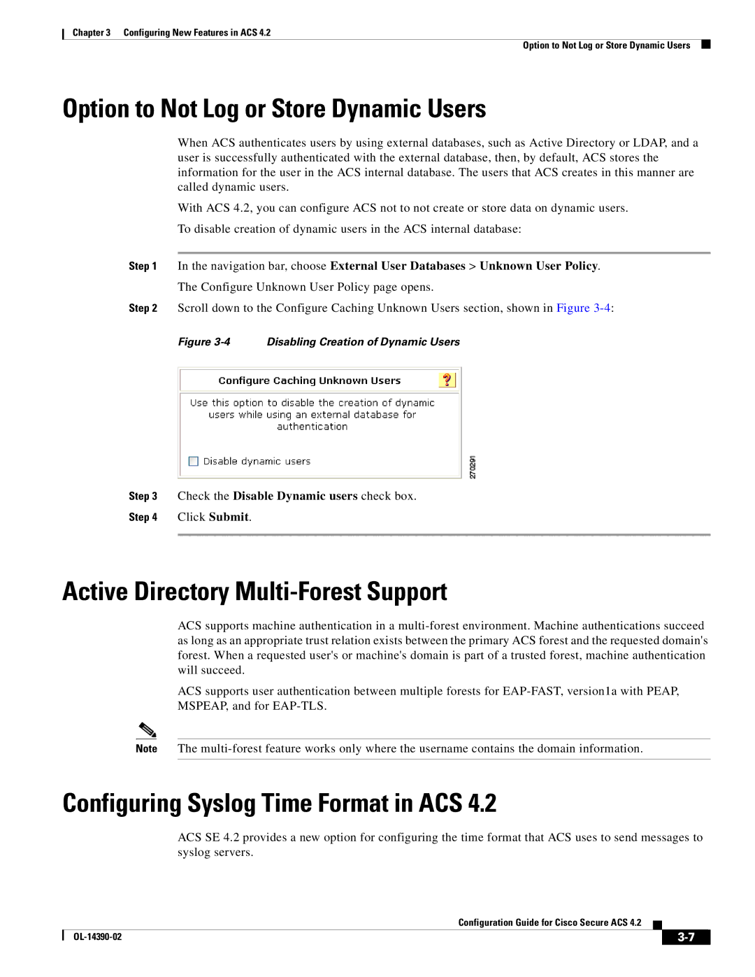 Cisco Systems 4.2 manual Option to Not Log or Store Dynamic Users, Active Directory Multi-Forest Support 