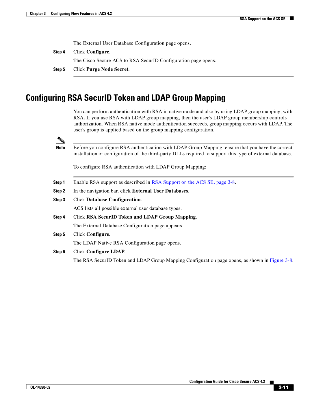 Cisco Systems 4.2 Configuring RSA SecurID Token and Ldap Group Mapping, Click Purge Node Secret, Click Configure Ldap 