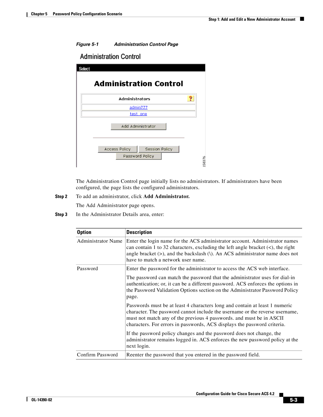 Cisco Systems 4.2 manual Administration Control 