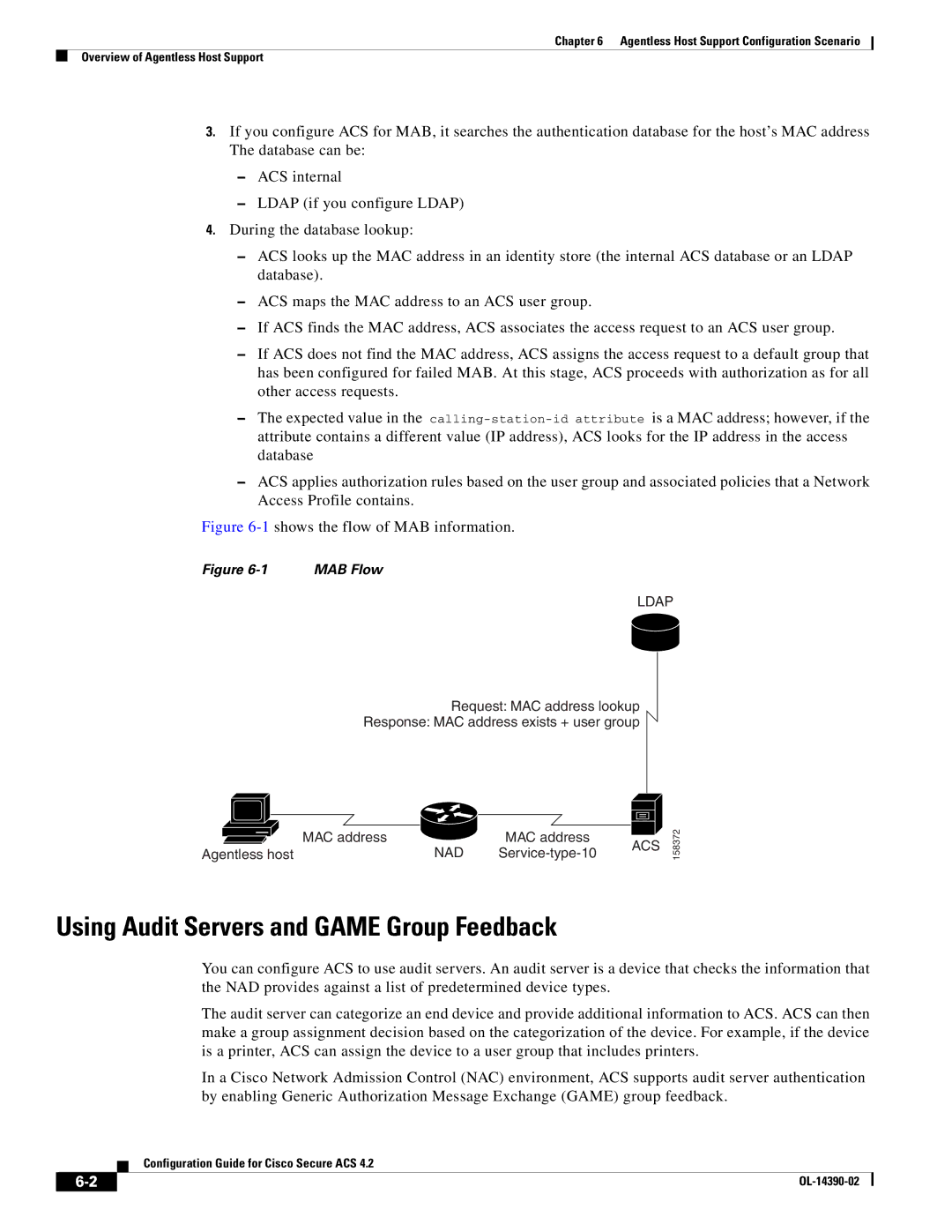 Cisco Systems 4.2 manual Using Audit Servers and Game Group Feedback, 1shows the flow of MAB information 