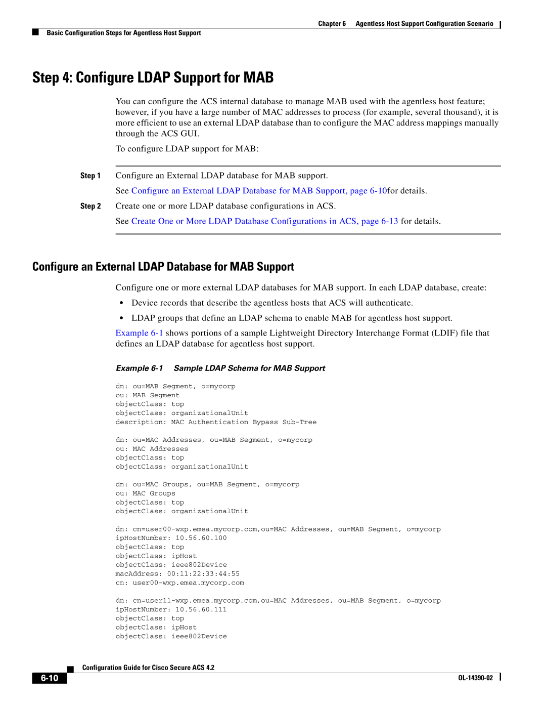 Cisco Systems 4.2 manual Configure Ldap Support for MAB, Configure an External Ldap Database for MAB Support 