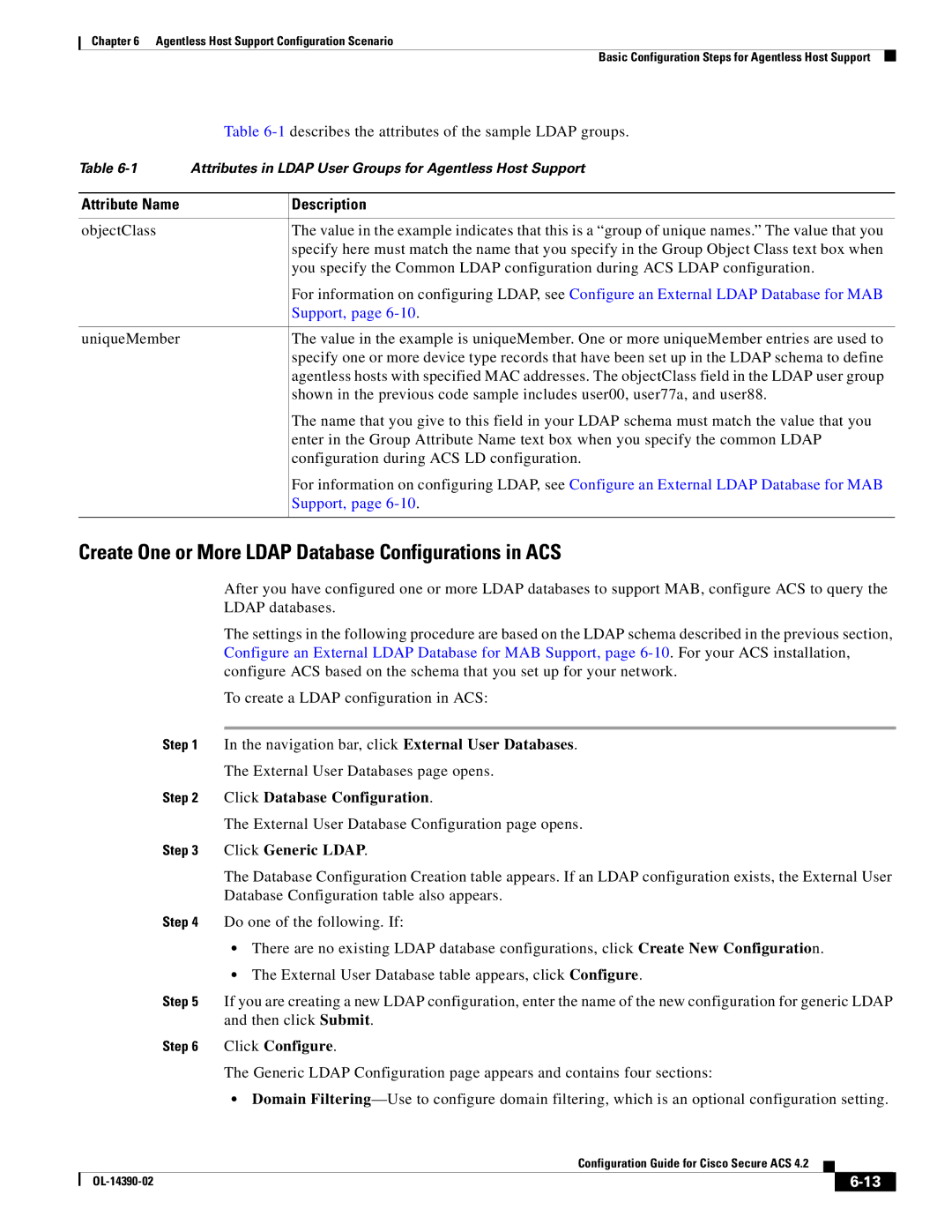 Cisco Systems 4.2 manual Create One or More Ldap Database Configurations in ACS, Click Generic Ldap 