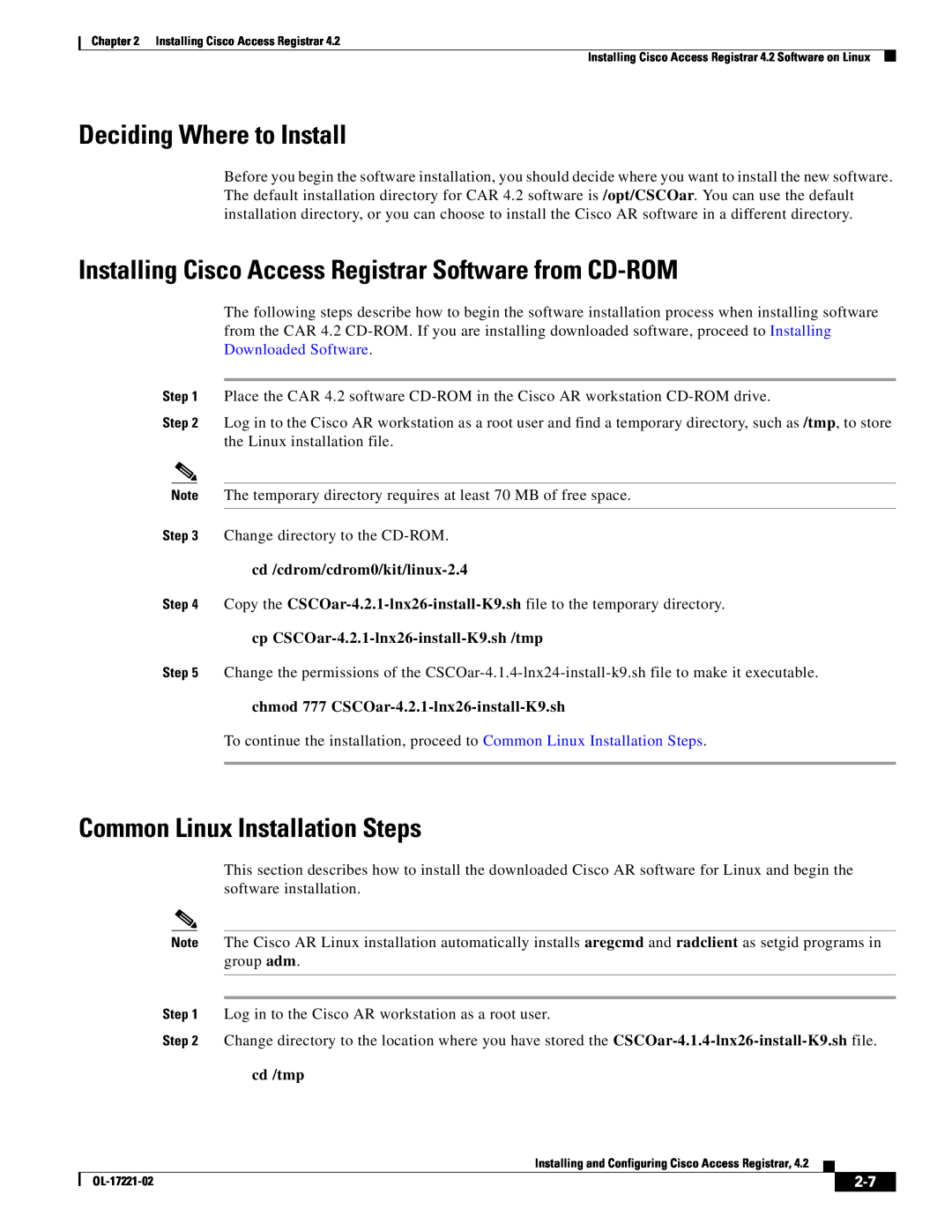 Cisco Systems 4.2 manual Common Linux Installation Steps, cd /cdrom/cdrom0/kit/linux-2.4, Deciding Where to Install 