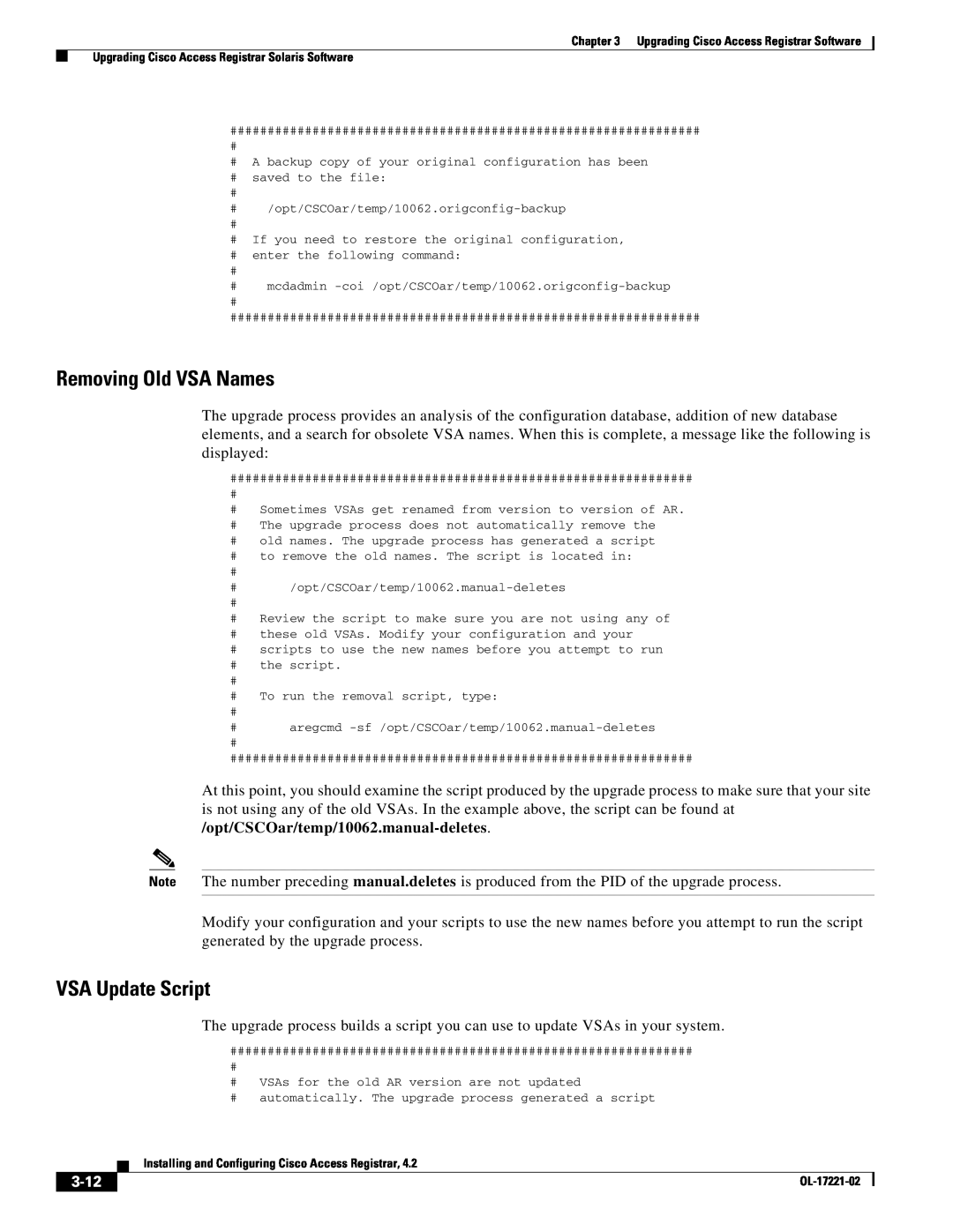 Cisco Systems 4.2 manual Removing Old VSA Names, VSA Update Script, 3-12 