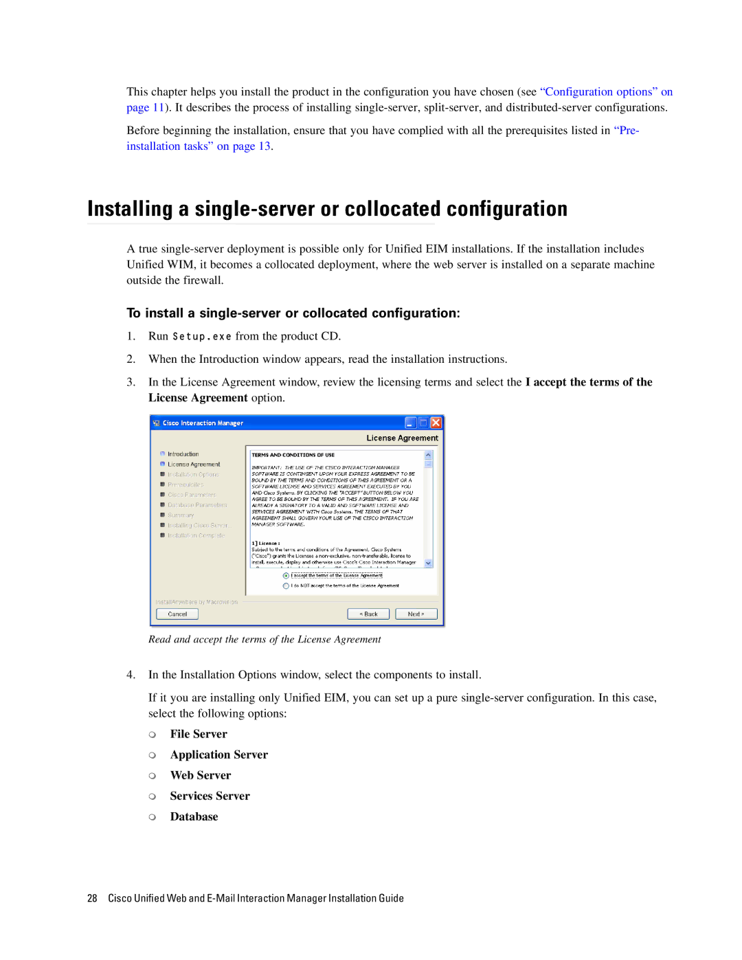 Cisco Systems 4.2(1) manual Installing a single-server or collocated configuration 