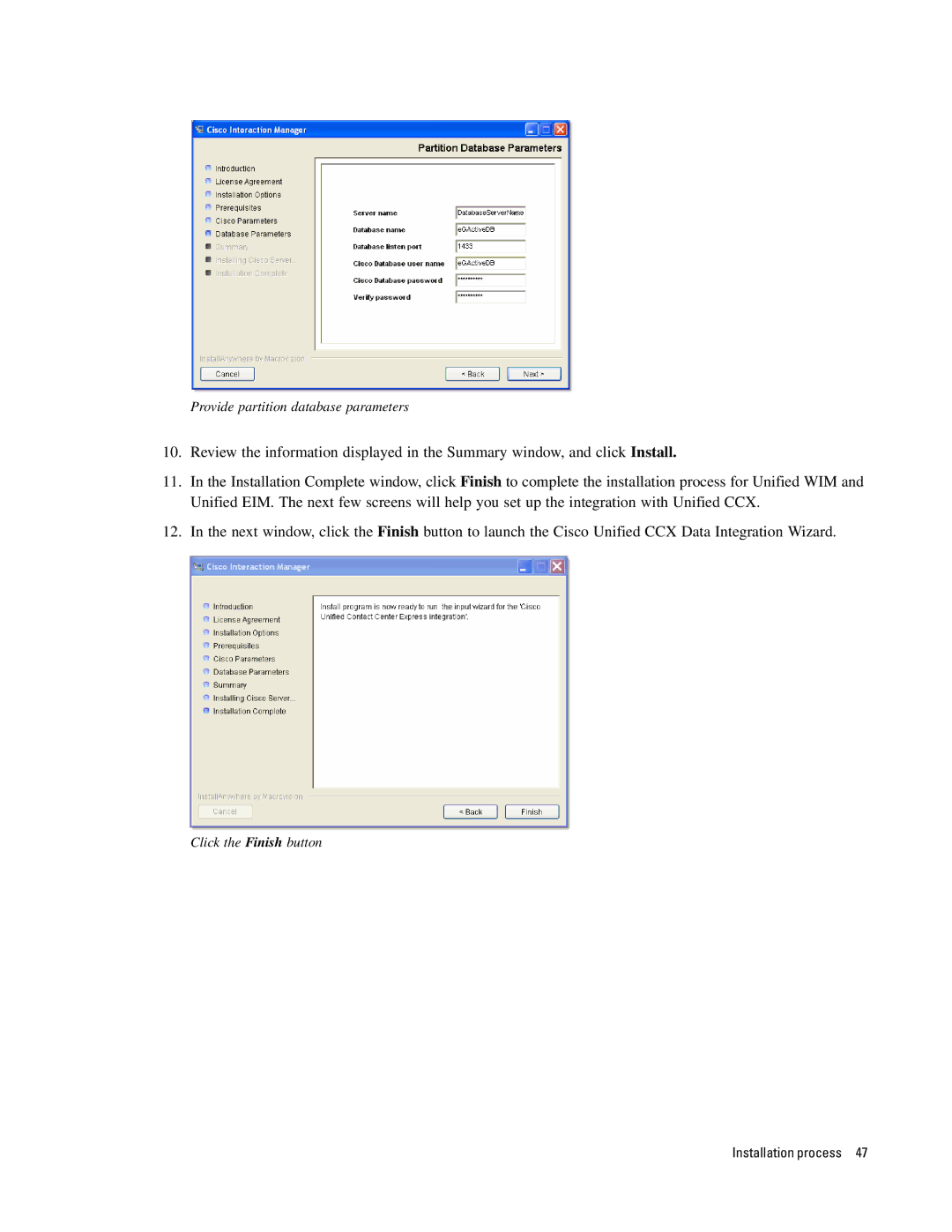 Cisco Systems 4.2(1) manual Provide partition database parameters 