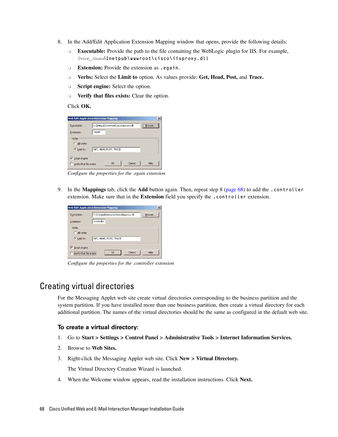 Cisco Systems 4.2(1) manual Creating virtual directories, To create a virtual directory 